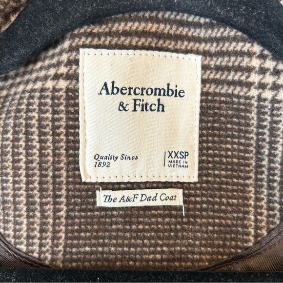 Abercrombie & Fitch The A&F Dad Coat Plaid Brown Long Overcoat Women's XXSP - Picture 4 of 16